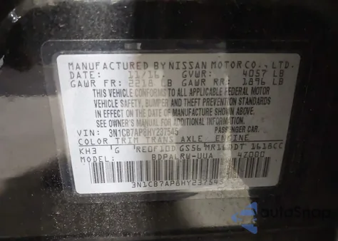 2017 Nissan Sentra Sr Turbo z USA, uszkodzony, nr VIN 3N1CB7AP8HY237545